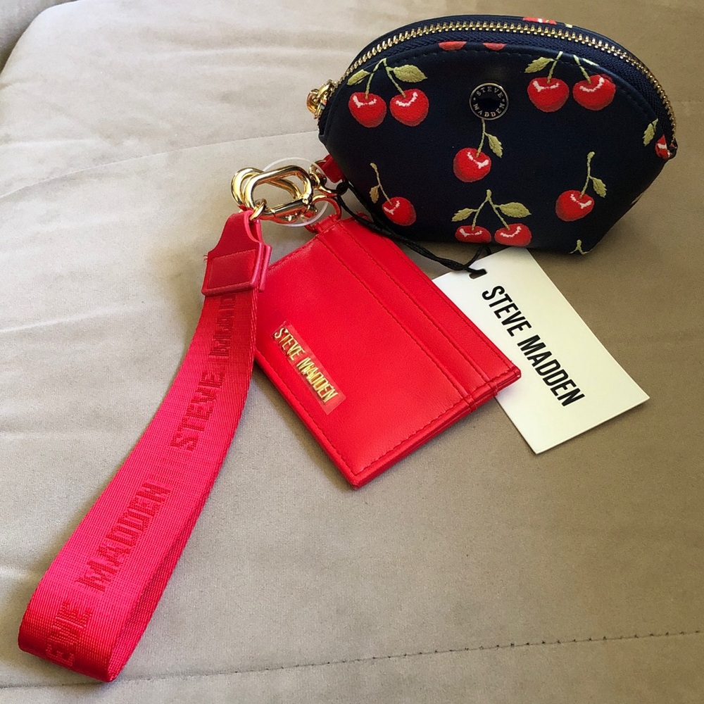 Steve Madden Navy Cherry Coin Pouch with Red Wristlet Cardholder - Picture 8 of 8